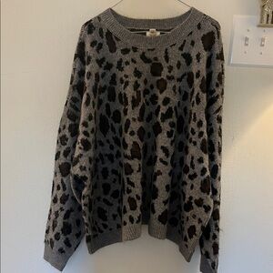 Aria Gray and Black Leopard Print Sweater